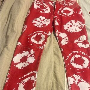 100% Authentic Area  Red Tie-Dye Leather Pants